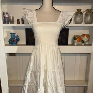 Few Moda Off White Calypso Ruffle Smocked Midi Dress Medium NEW